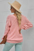 Hollow-Out Puffy Sleeve Drop Shoulder Round Neck Knit Pullover Sweater
